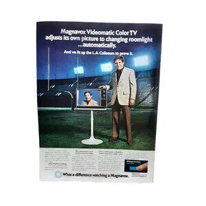 1973 Magnavox Videomatic Television LA Coliseum Original Print Ad Vintage 70s